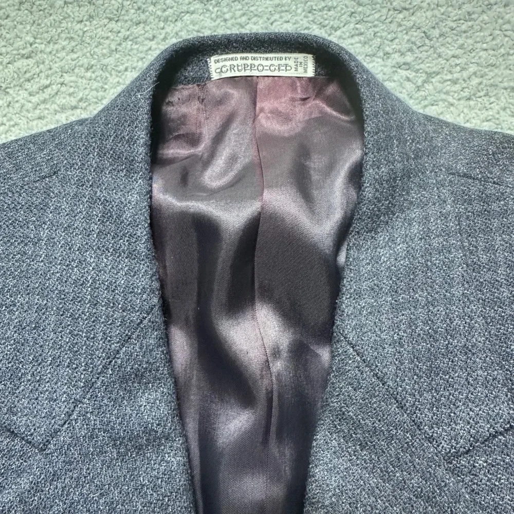 Emanuel Ungaro Men's Blue‎ 100% Wool Houndstooth Blazer Suit Jacket Size 42L